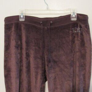 BCBG Maxazria Velour Lounge Pants Women's XL Brown Rhinestone Logo Elastic Ankle